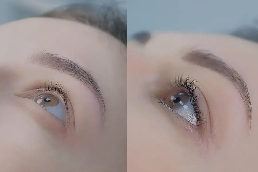 close up of young client's face -before and after shots of lash tint - Central Illinois