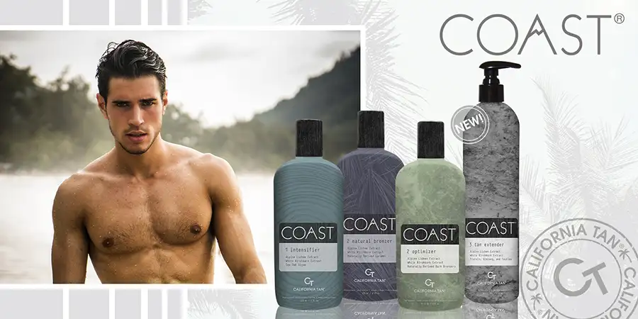 California Tan advertisement with male model - posing for "Coast" products - Central Illinois